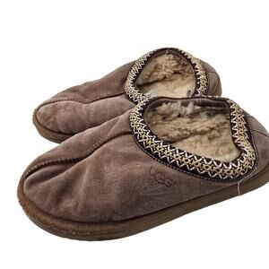 UGG Slippers Mens Size 11 Brown Suede Sheepskin Lined House Shoes Warm